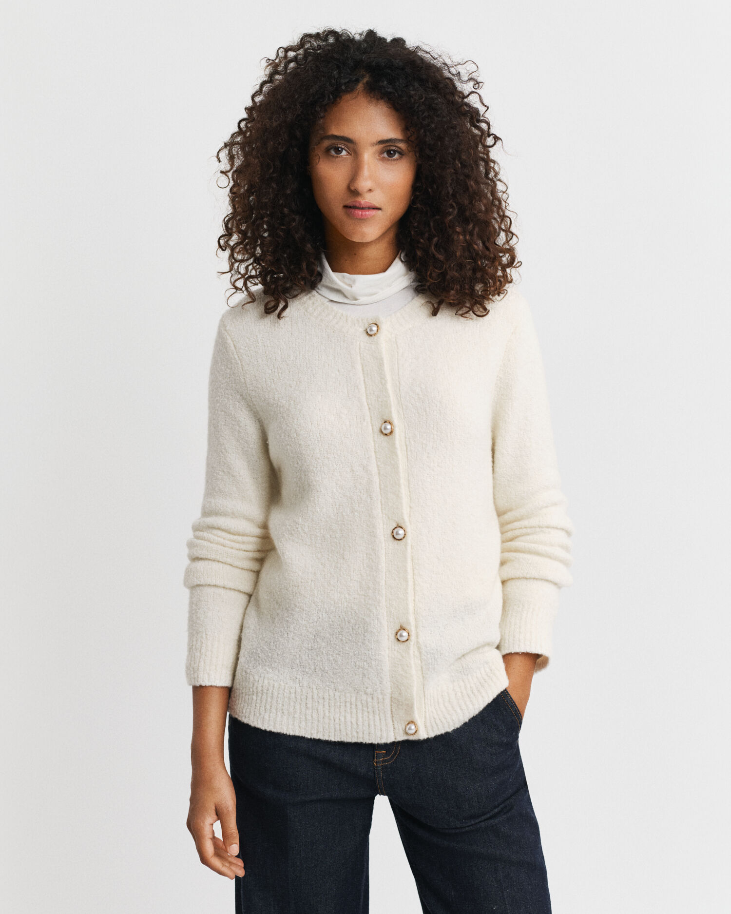 Cardigan girocollo bouclé