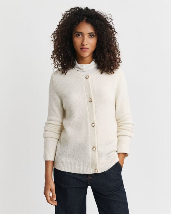 Cardigan girocollo bouclé