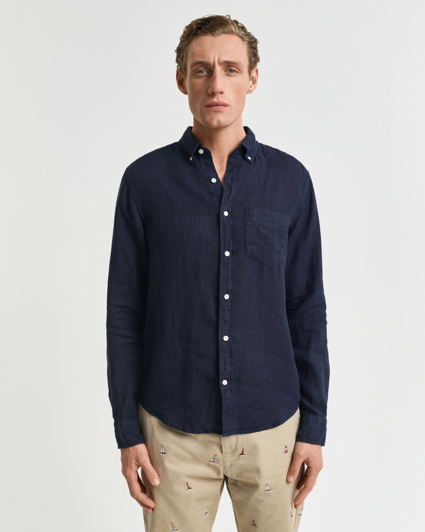 Camicia di lino tinto in capo regular fit