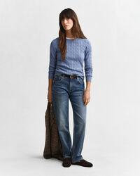 Maglia girocollo in cotone elasticizzato a trecce