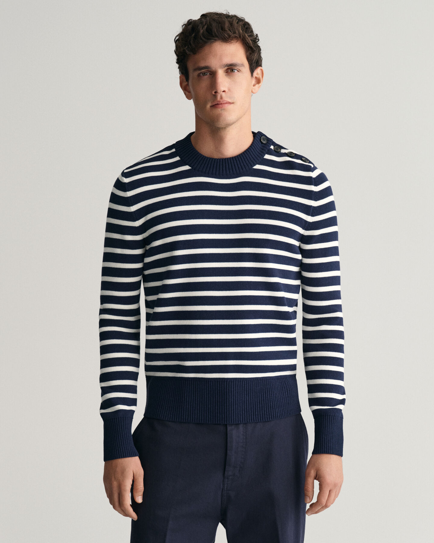 Maglia girocollo a righe Breton in cotone Shiny