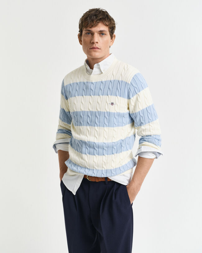 Maglia girocollo in cotone a trecce a righe