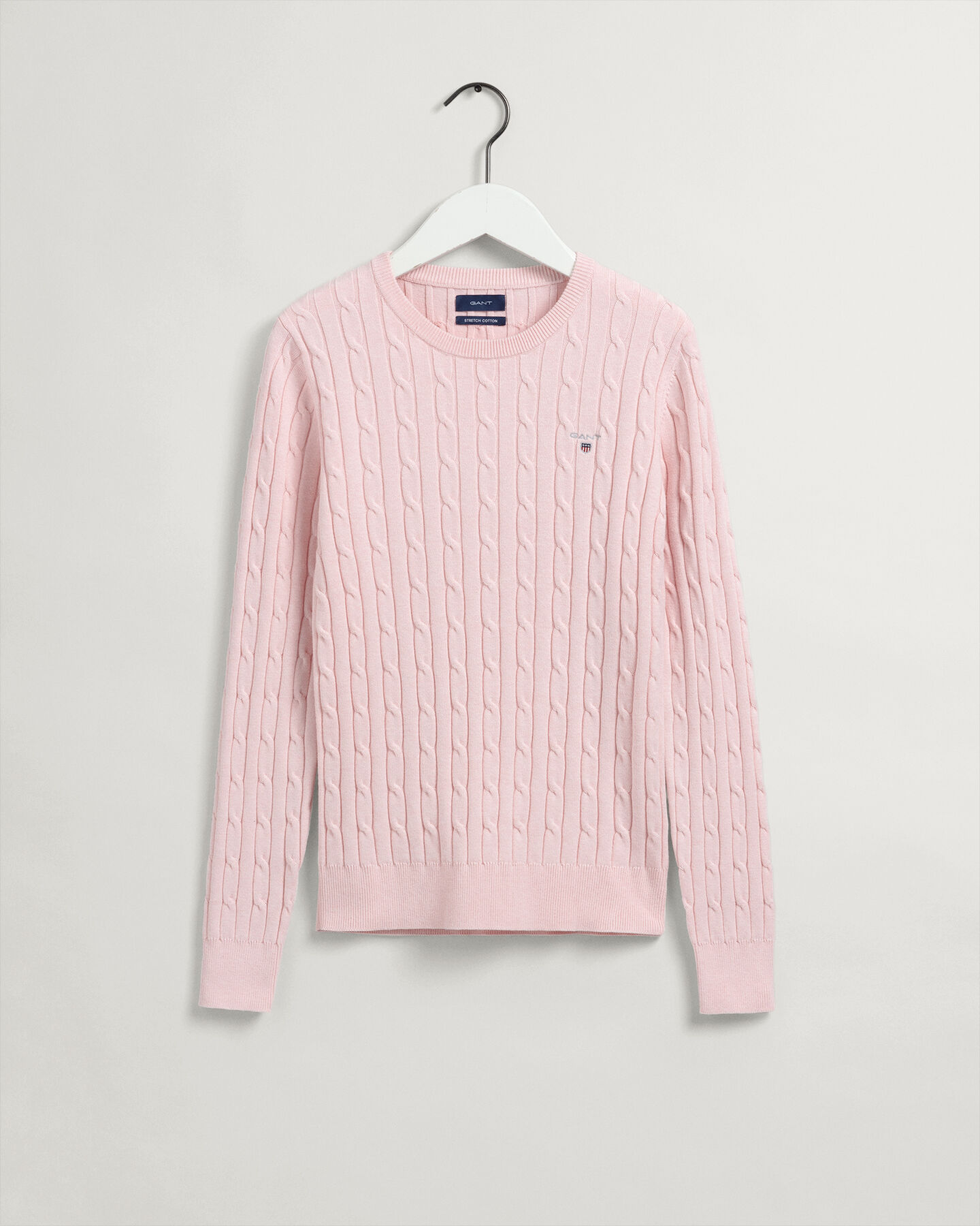 Maglia girocollo in cotone elasticizzato a trecce