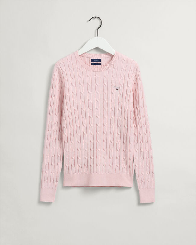 Maglia girocollo in cotone elasticizzato a trecce