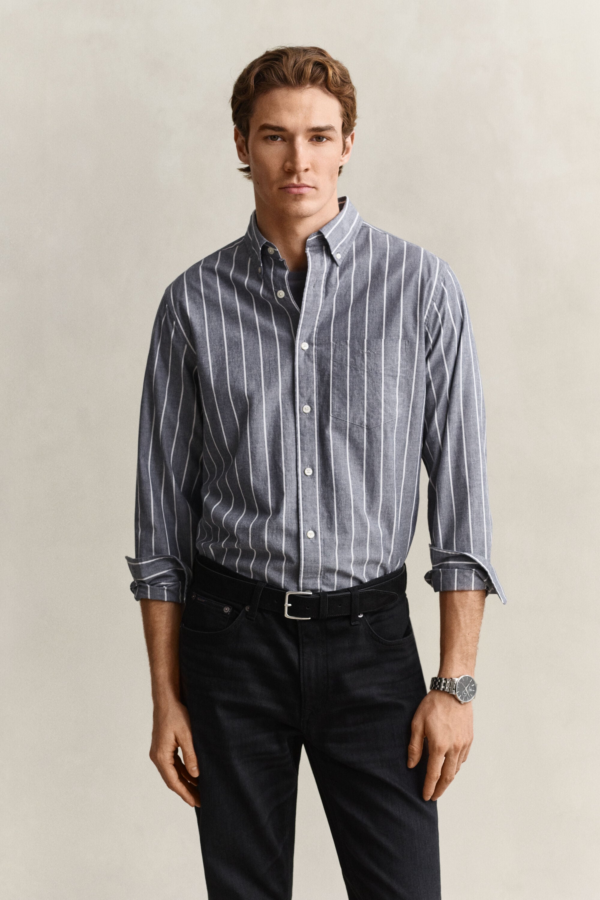 Camicia in popeline mélange a righe