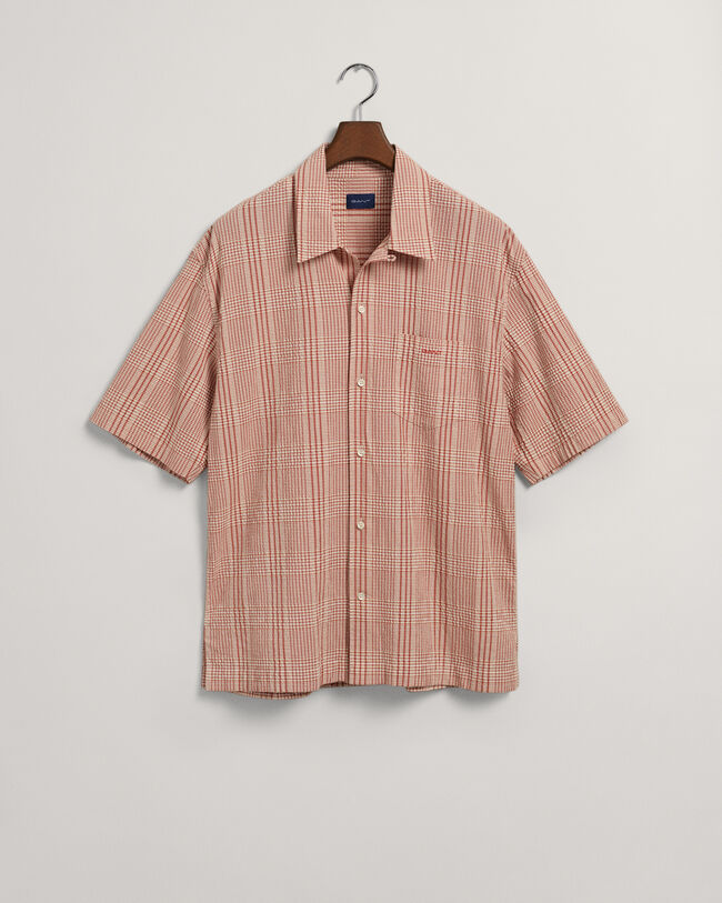 Camicia a maniche corte a quadri in seersucker relaxed fit