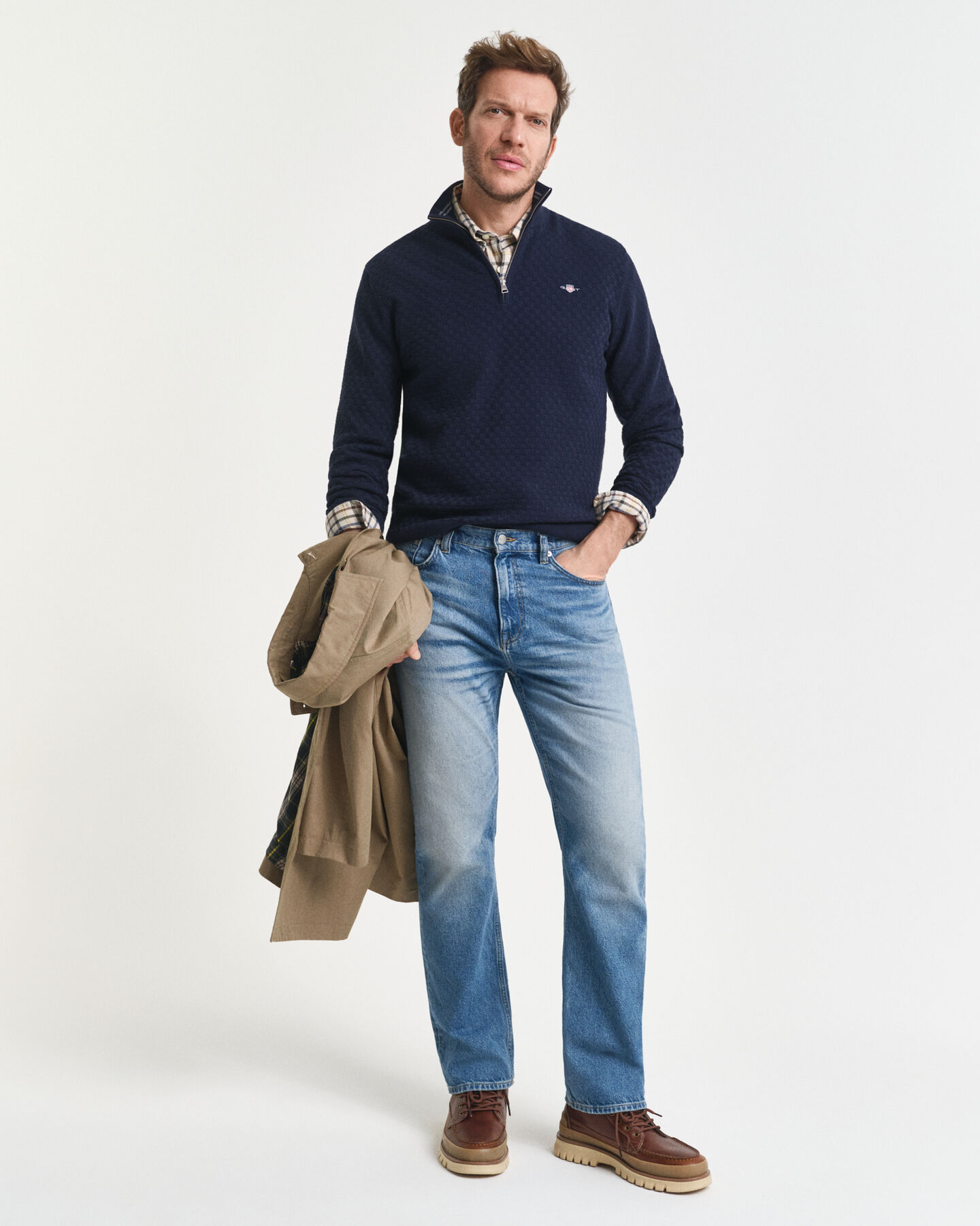 Maglia micro testurizzata con zip corta