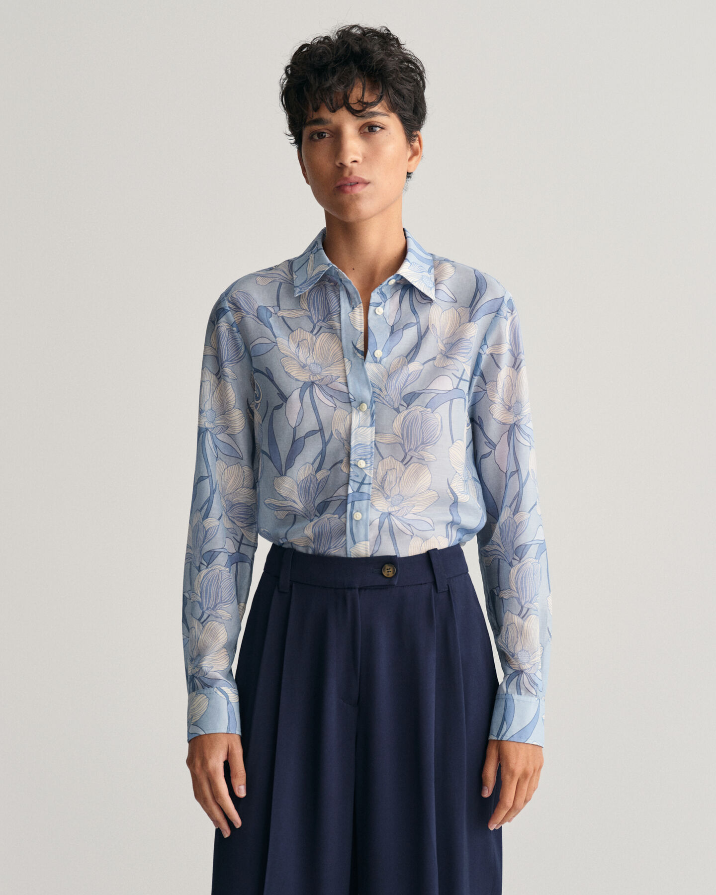 Camicia in misto cotone-seta con stampa Magnolia regular fit