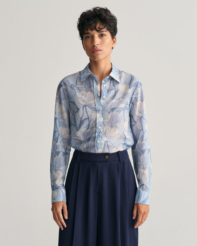 Camicia in misto cotone-seta con stampa Magnolia regular fit