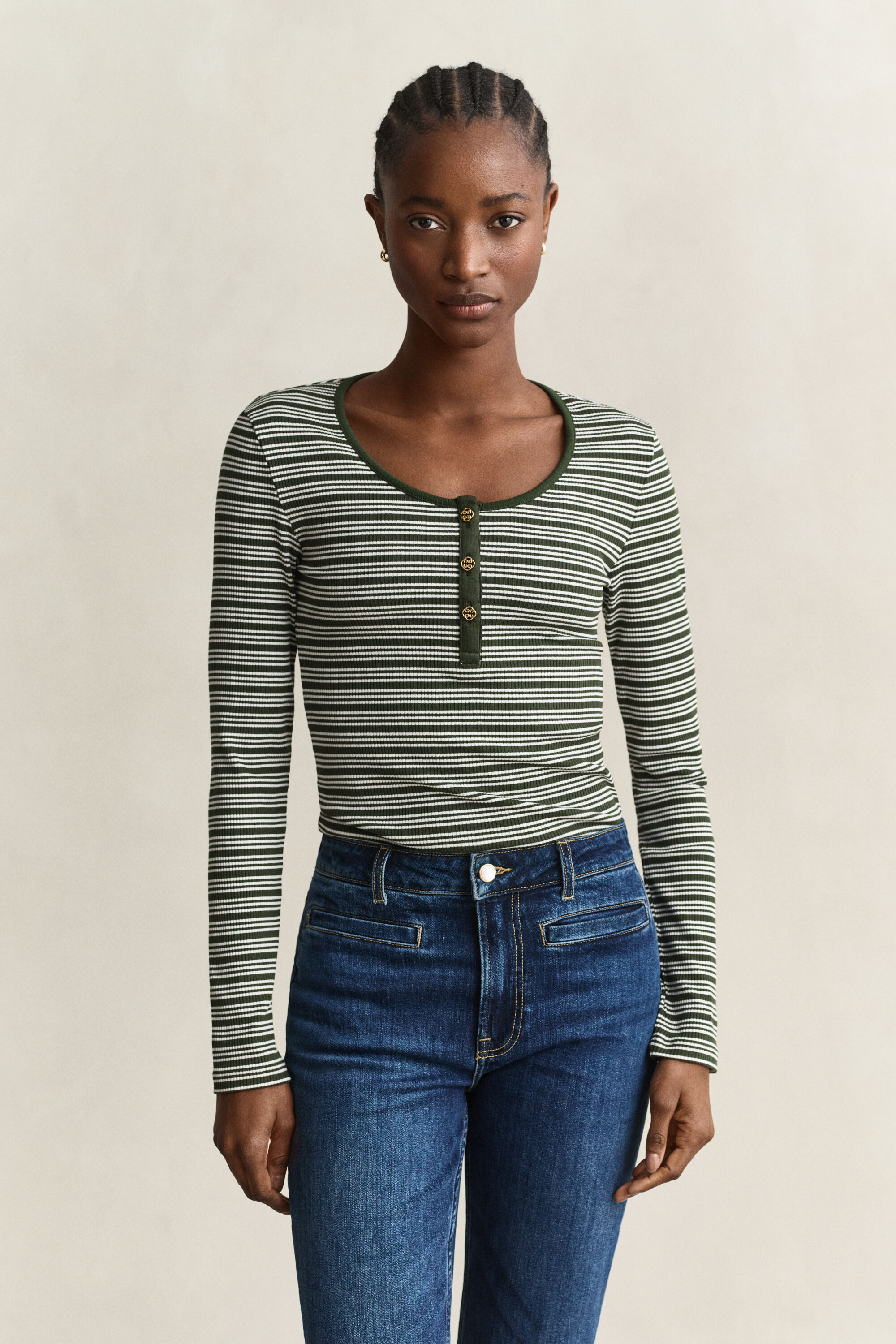 Maglia Henley a coste a maniche lunghe