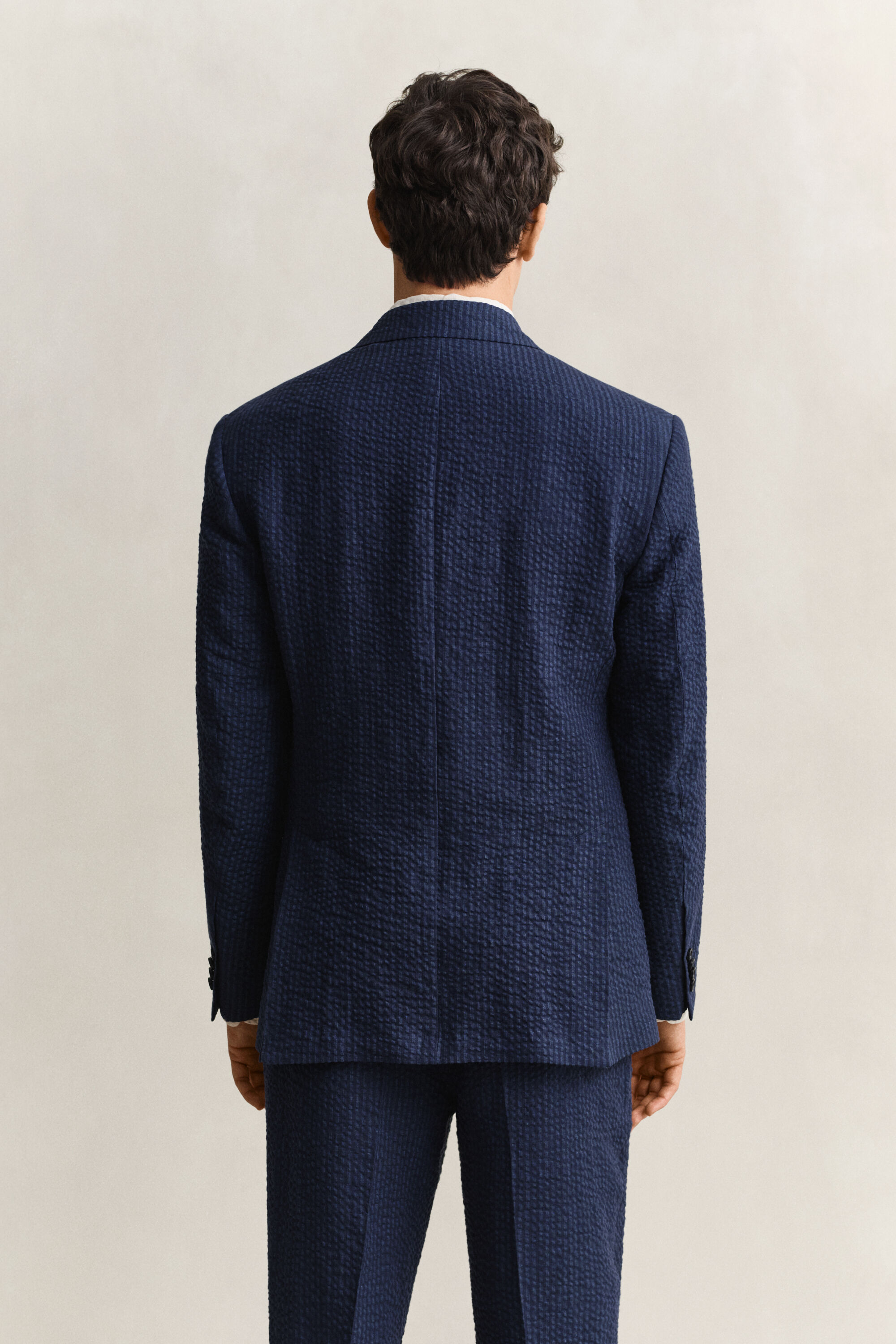 Giacca da abito in seersucker indaco