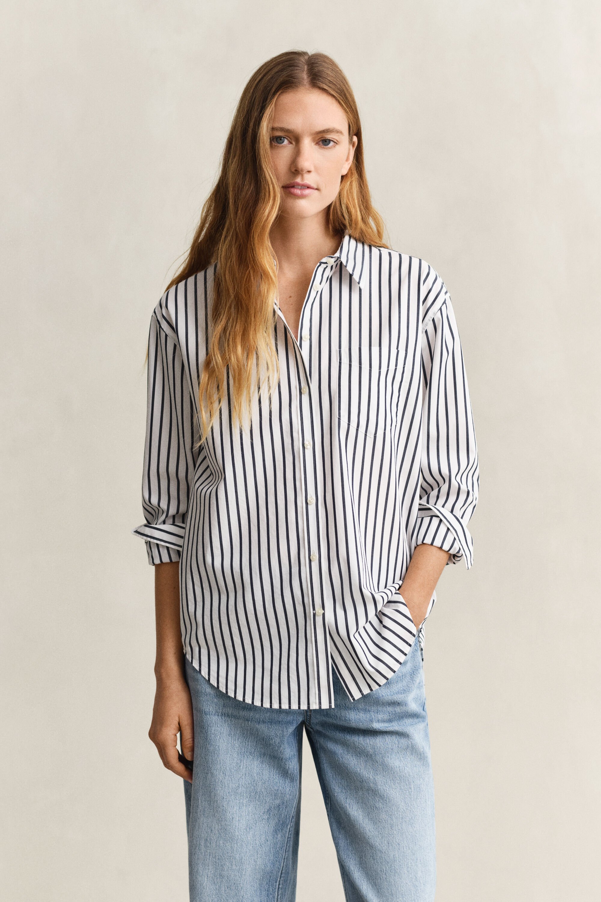 Camicia classica in popeline a righe relaxed fit