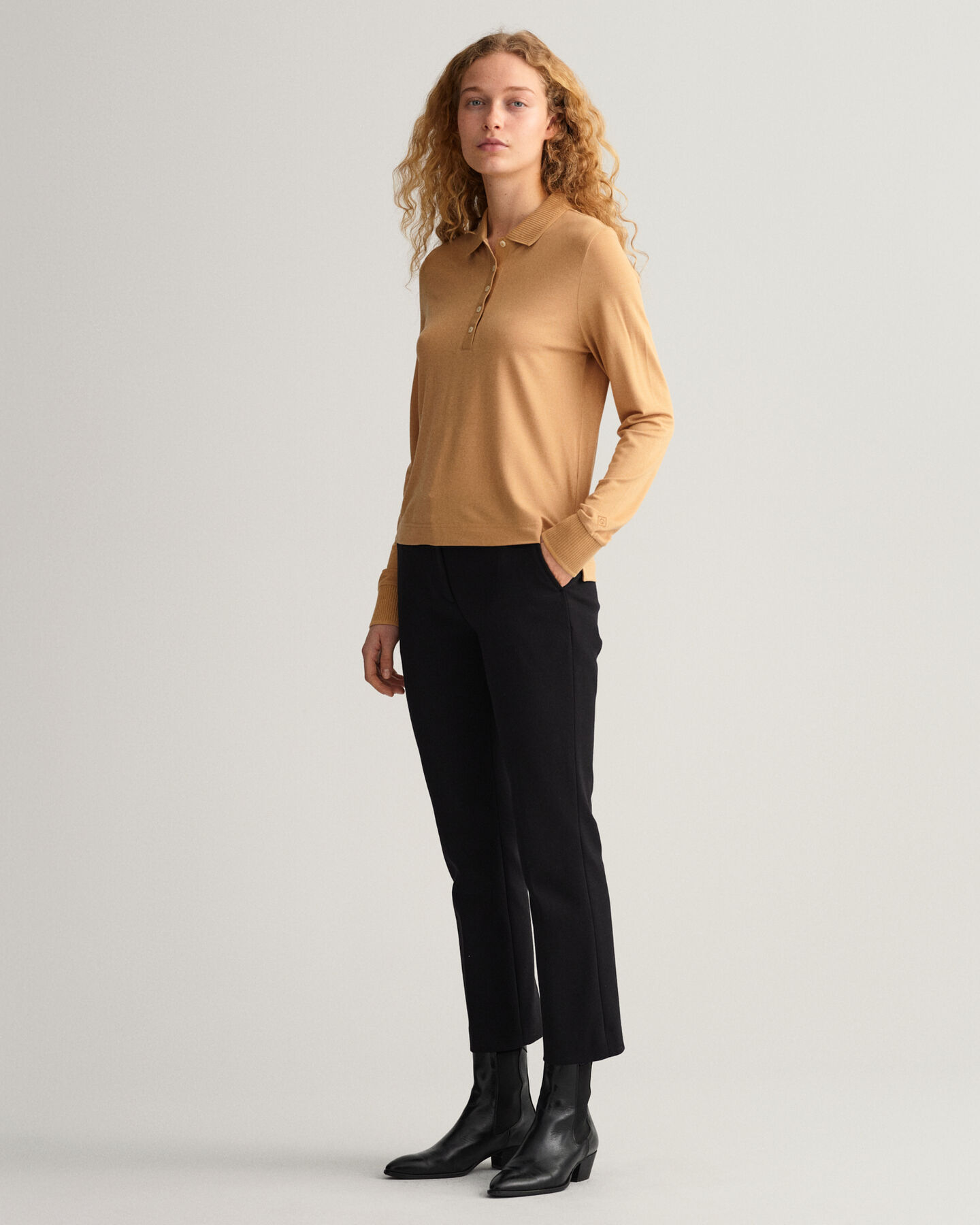 Polo Detail Collar in piqu&eacute; a maniche lunghe