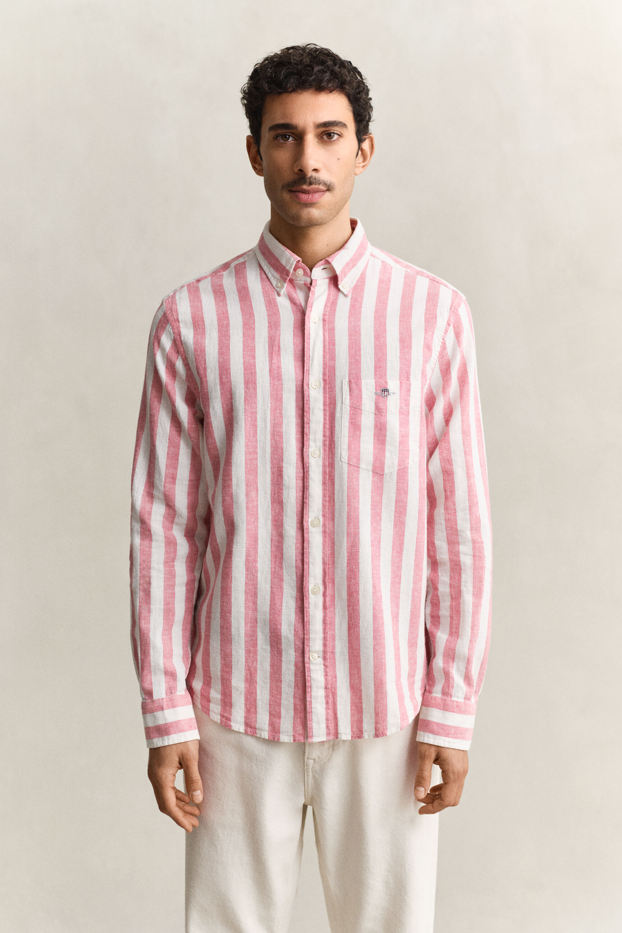 Camicia a righe in misto lino