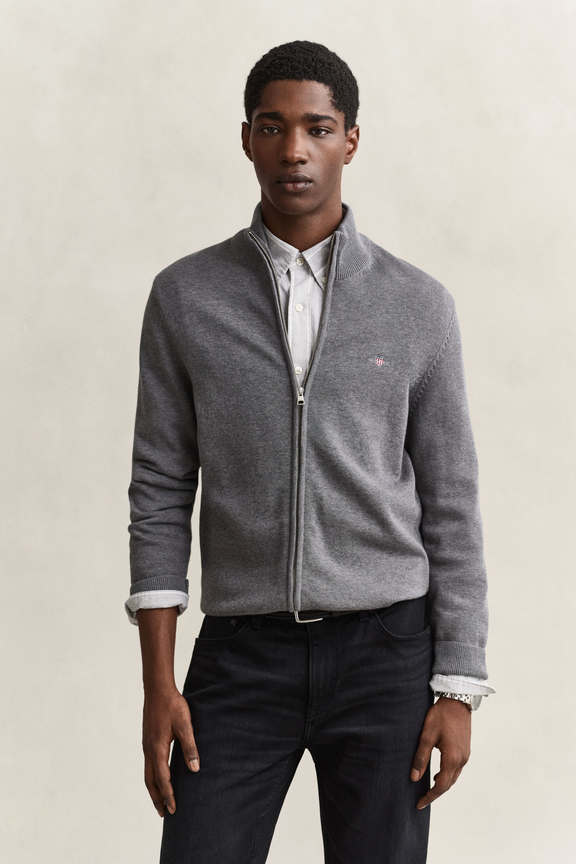 Cardigan in cotone casual con zip