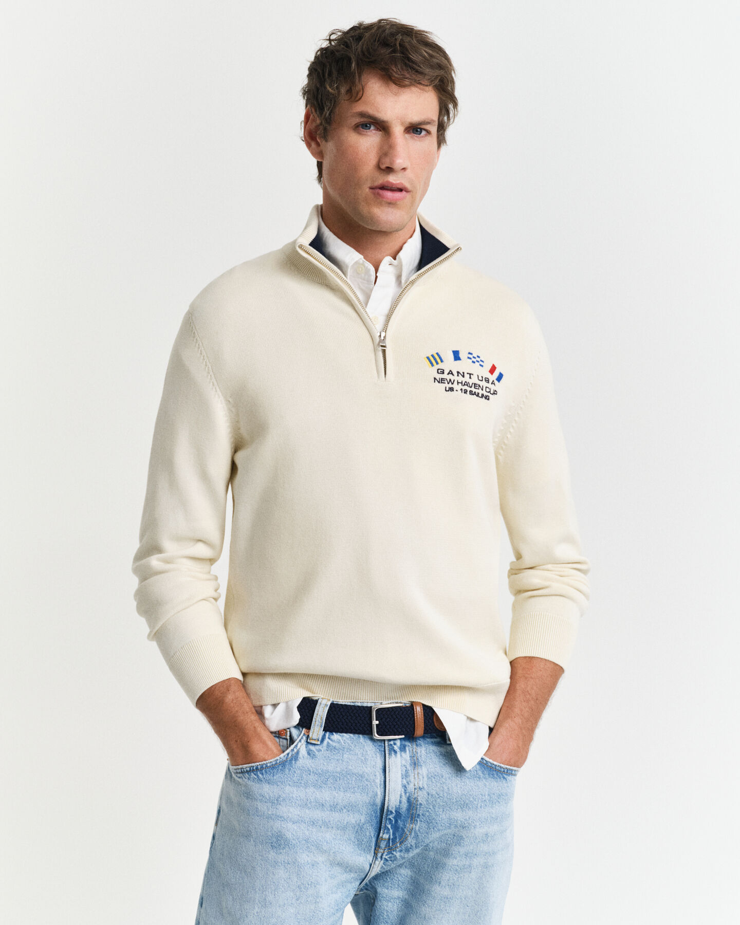 Maglia con zip corta Nautical e bandiere