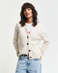 Cardigan con scollo a V e motivo a spina di pesce