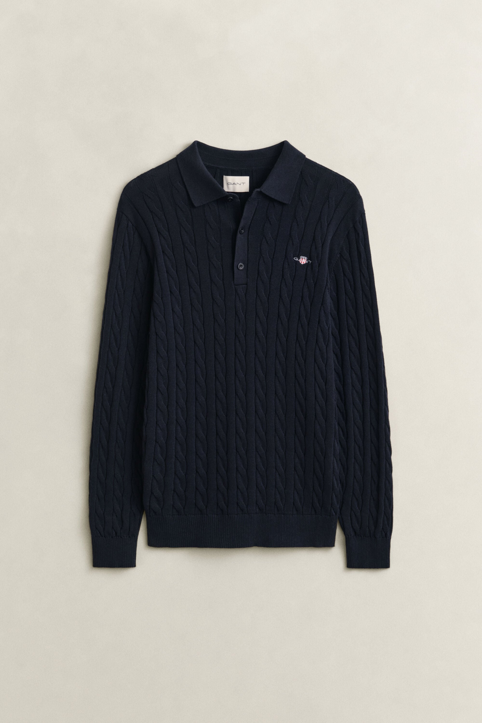 Polo in maglia a trecce in cotone