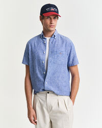 Camicia a maniche corte in misto cotone-lino regular fit