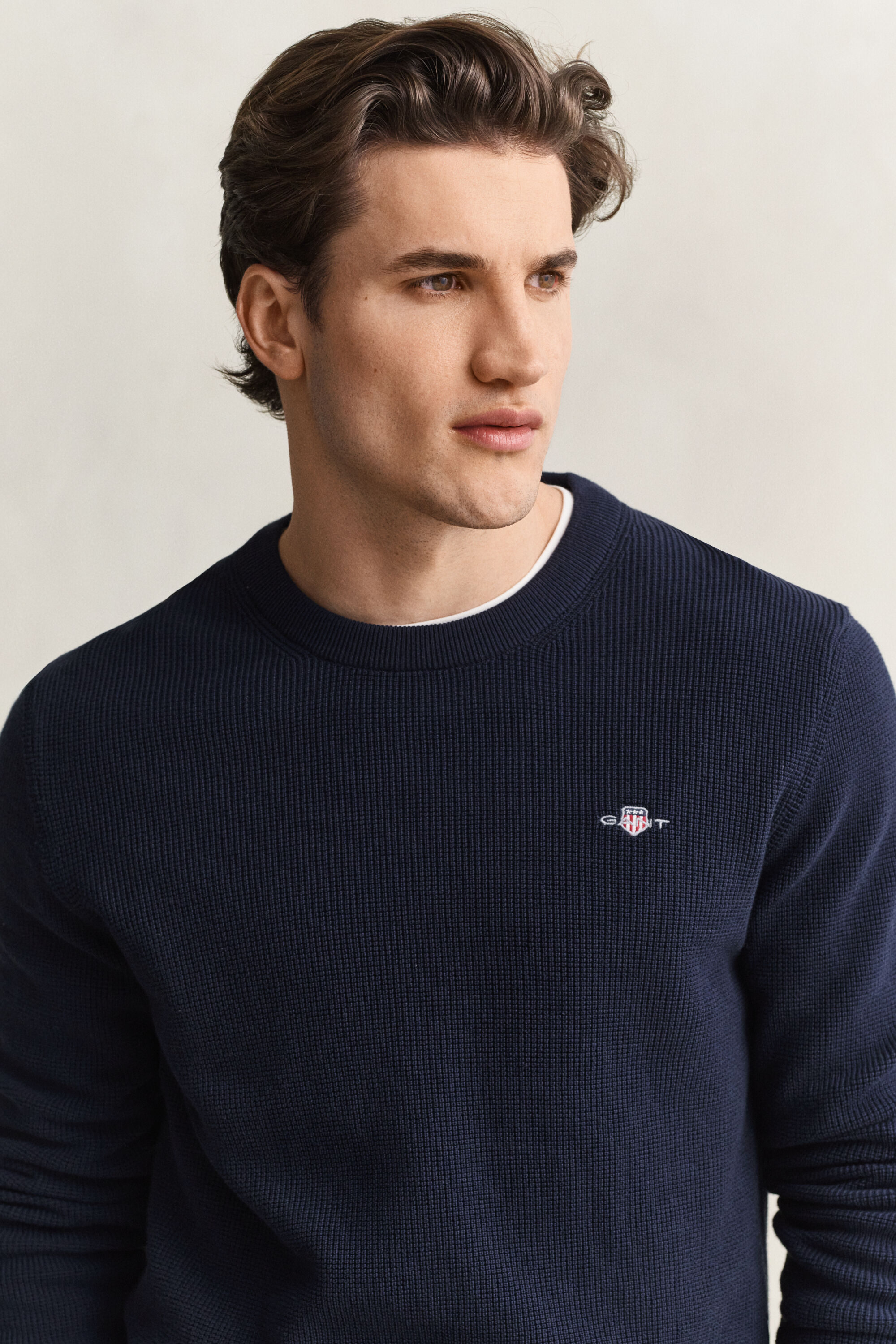 Maglia girocollo in cotone testurizzato