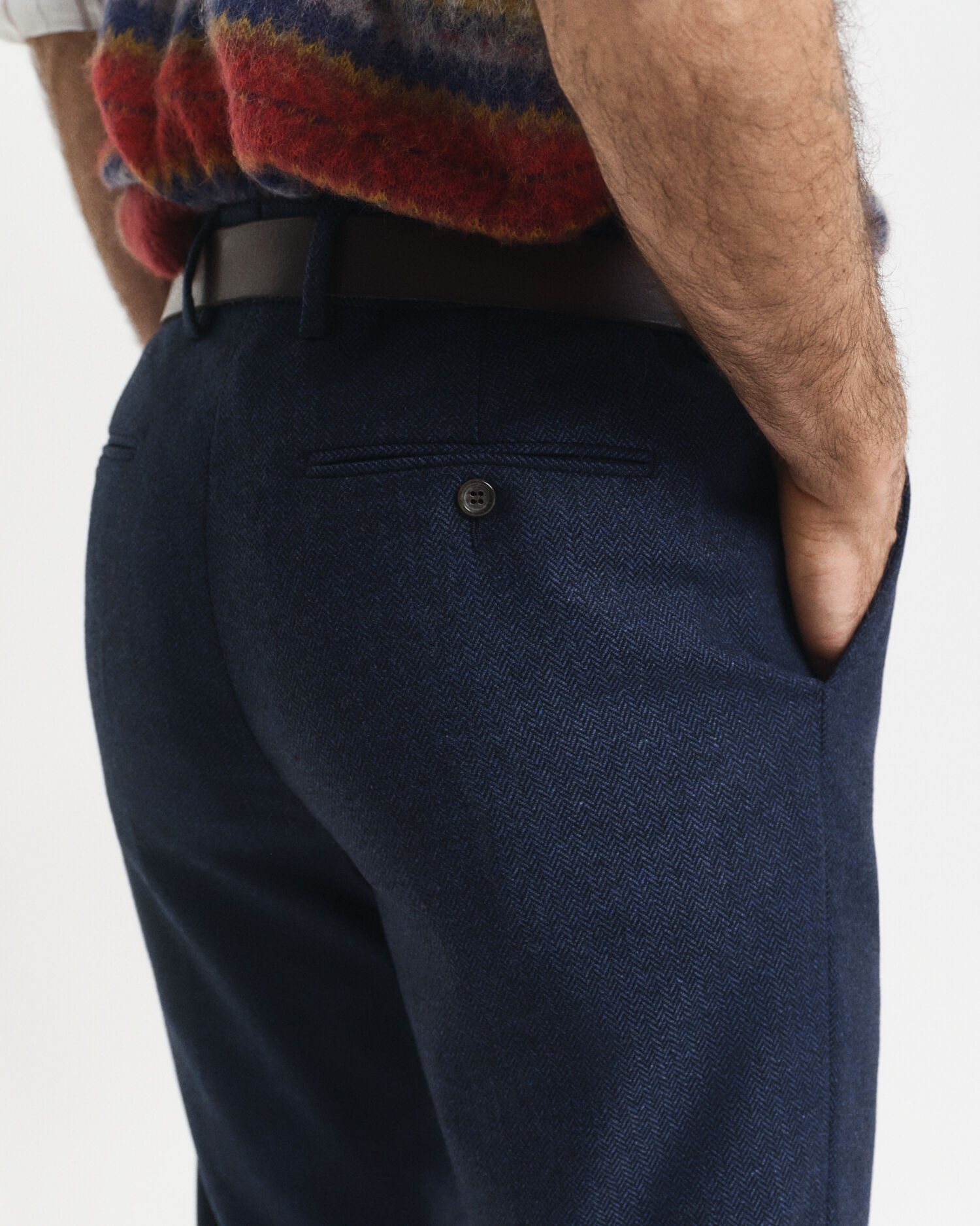 Pantaloni da abito con motivo a spina di pesce in flanella slim fit