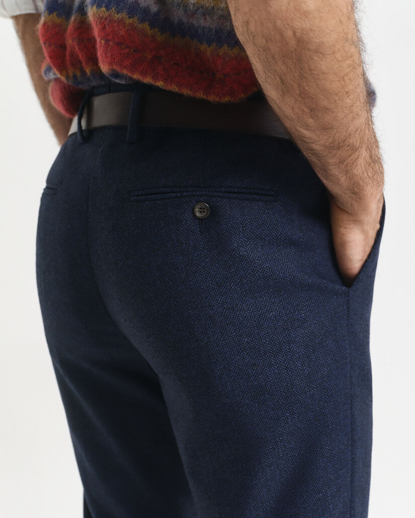 Pantaloni da abito con motivo a spina di pesce in flanella slim fit
