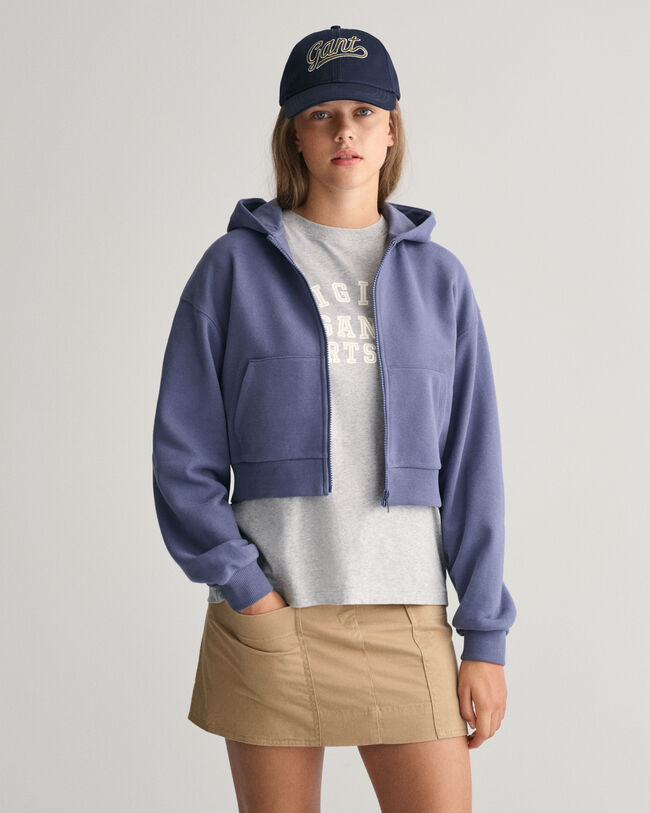 Felpa corta con cappuccio e zip Script Graphic Teen Girls