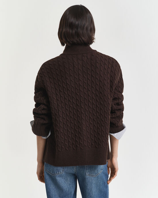 Cardigan con zip lavorato a trecce