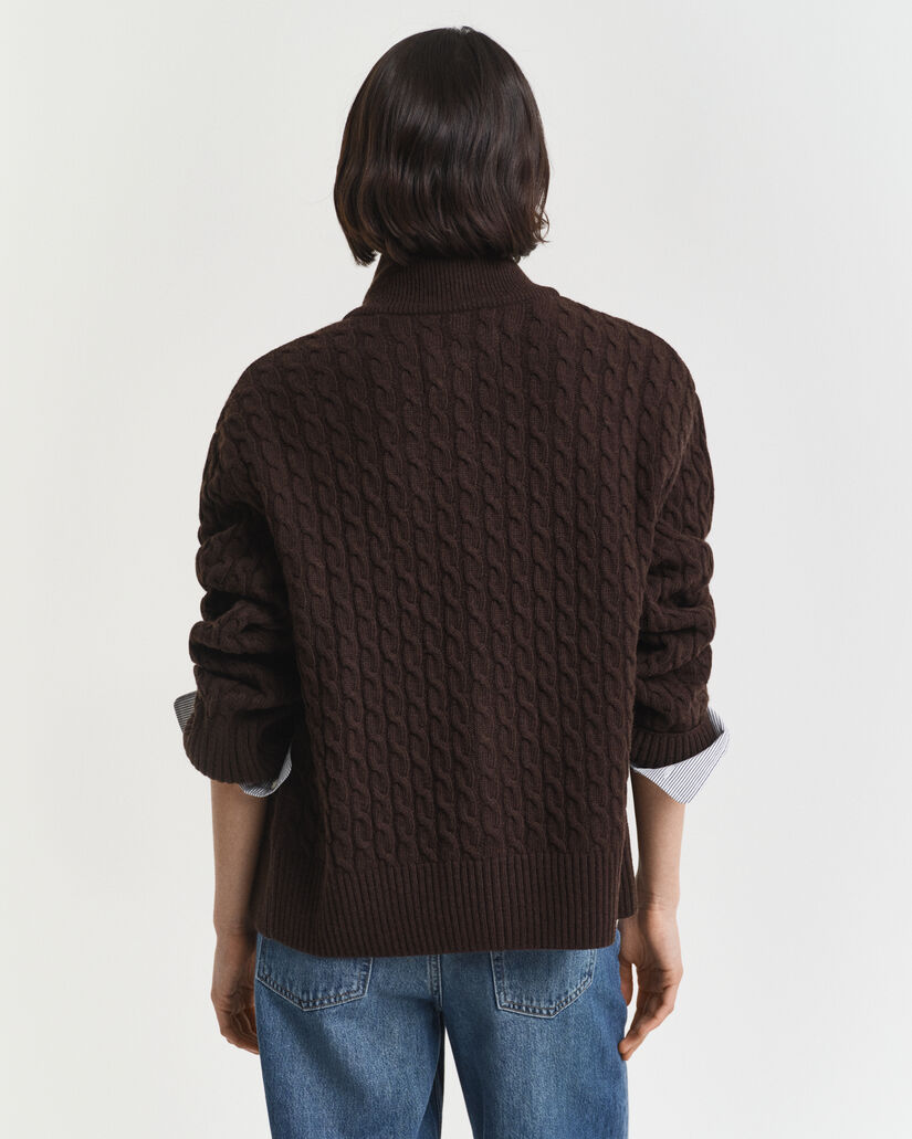 Cardigan con zip lavorato a trecce