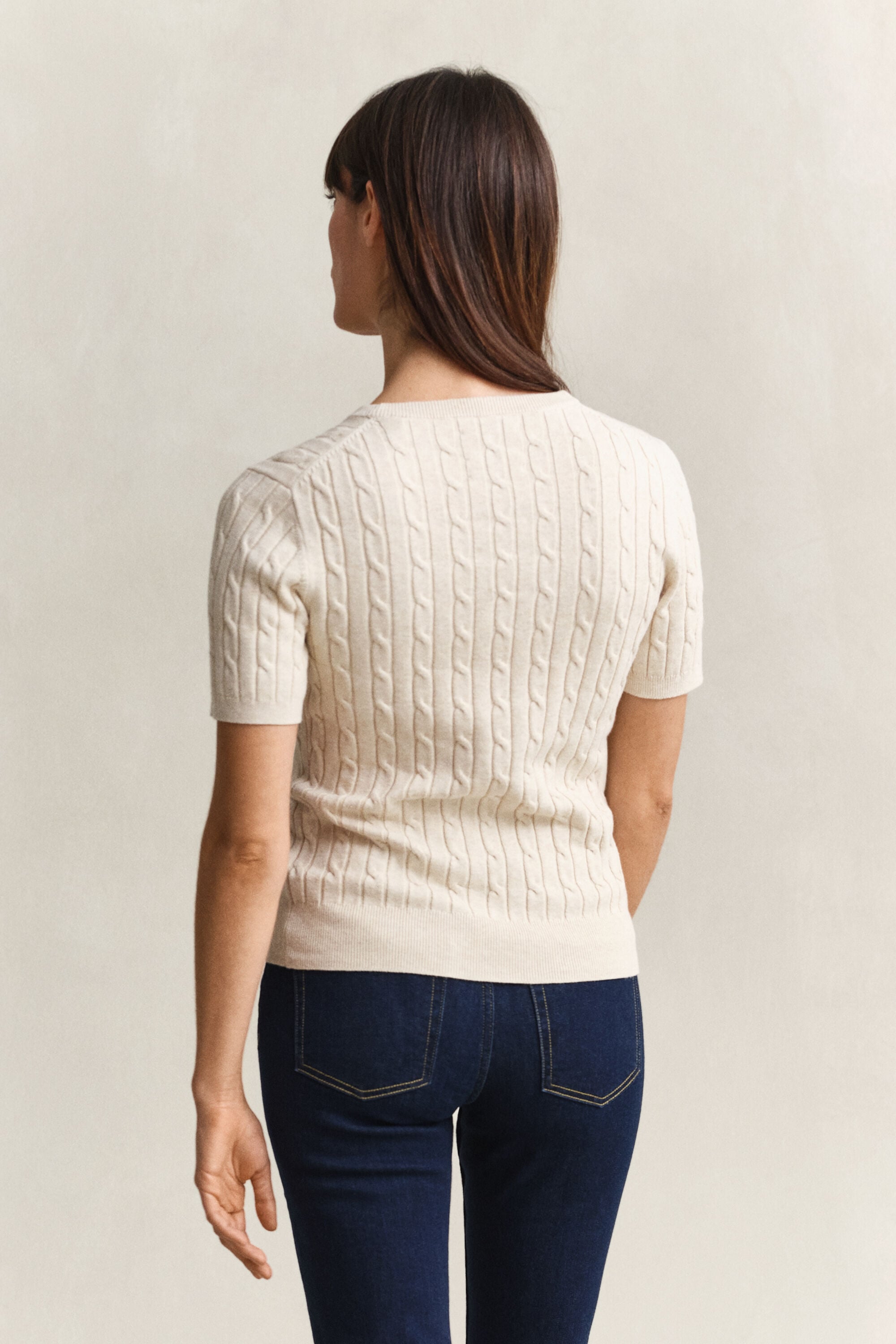 Maglia a trecce maniche corte in cotone elasticizzato