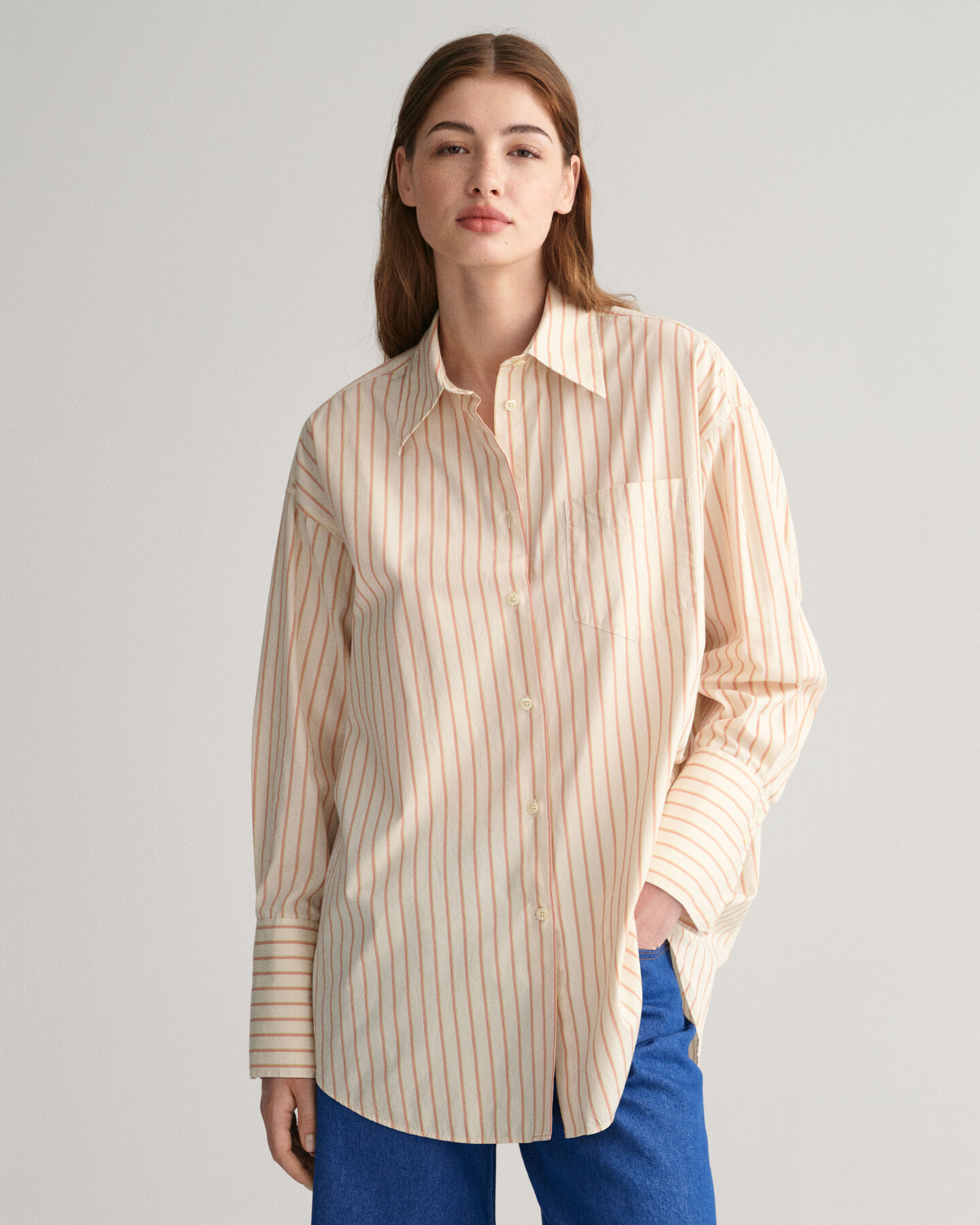 Camicia in popeline a righe e polsini alti oversize