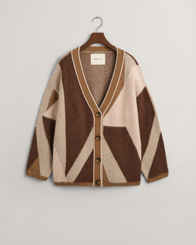 Cardigan con lavorazione a intarsi con stampa di scritte