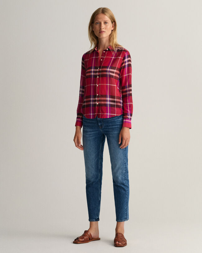 Camicia a quadri in misto cotone-seta regular fit