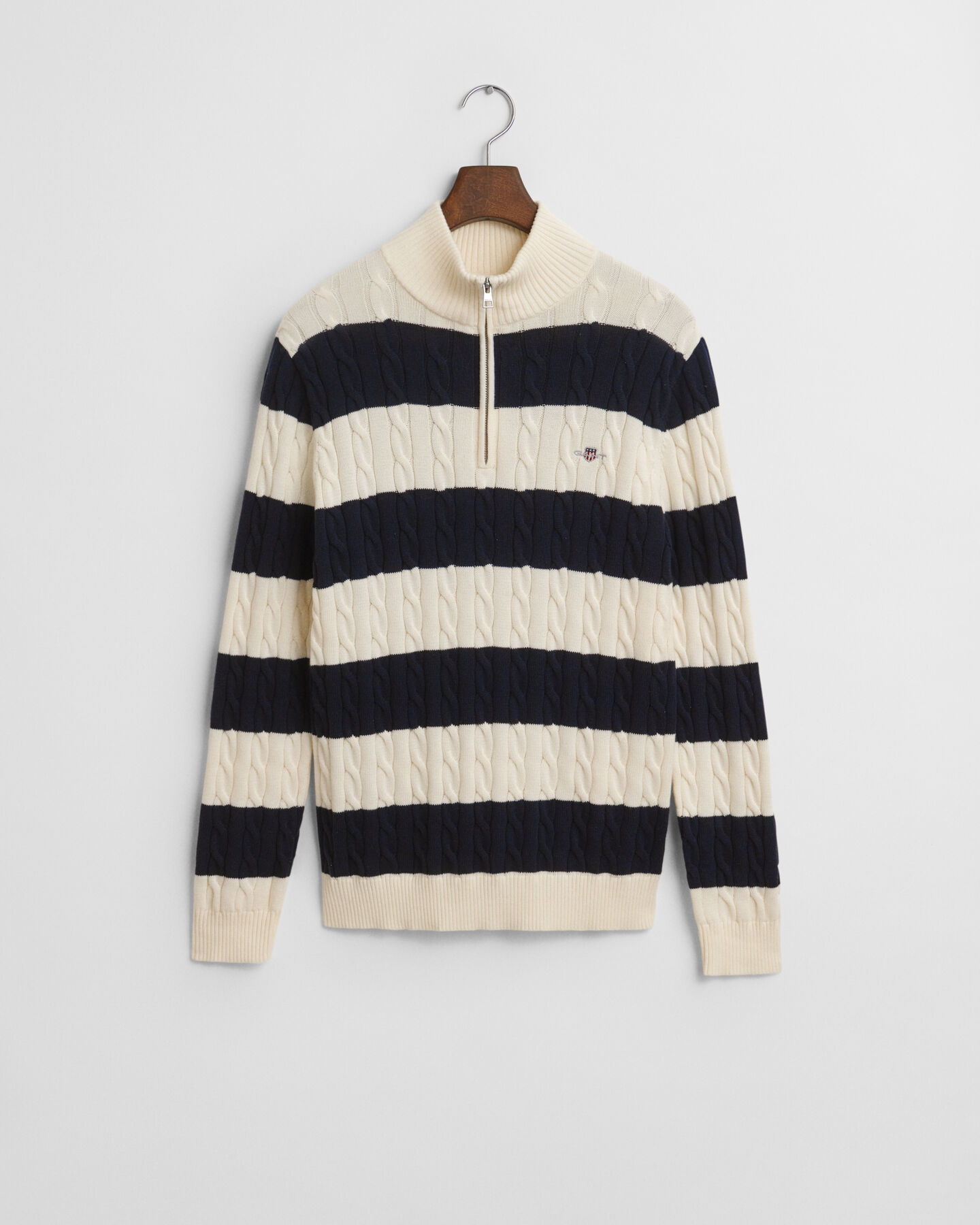 Maglia a righe in cotone a trecce con zip corta