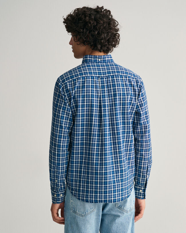 Camicia di lino a quadri madras Indigo regular fit