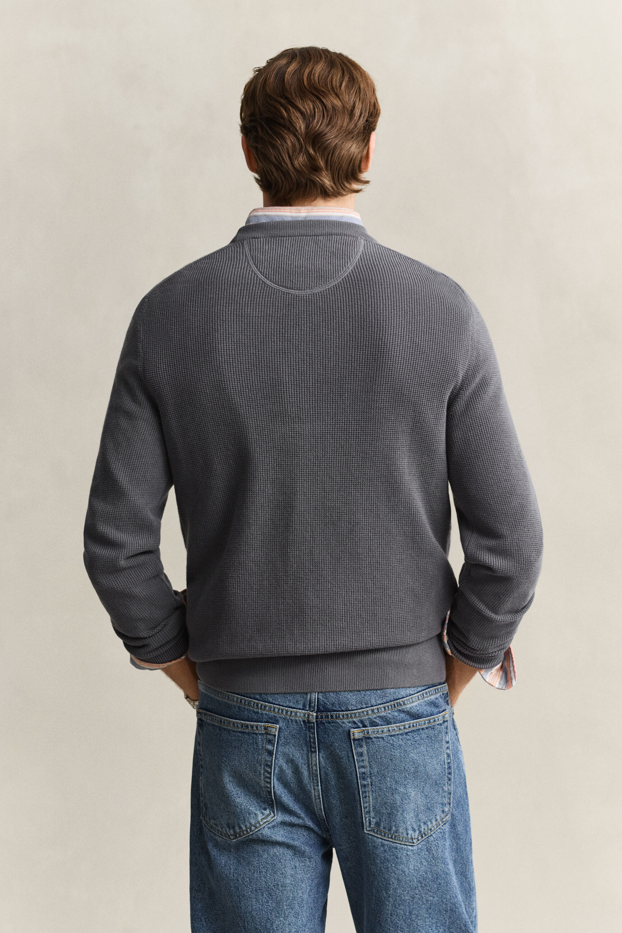 Maglia girocollo in cotone testurizzato