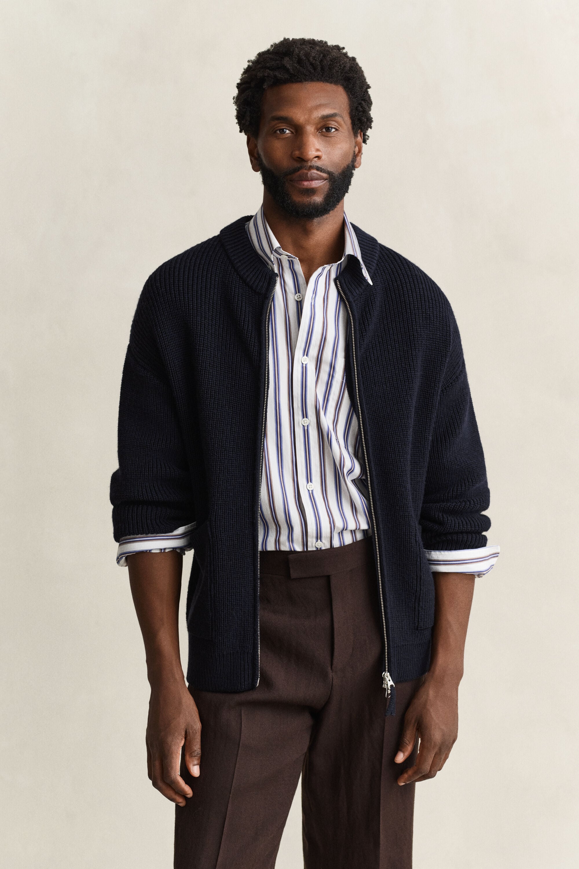 Cardigan con zip in lana a coste