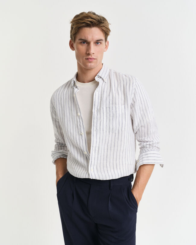 Camicia di lino a righe regular fit