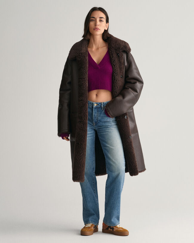 Maglia corta in cashmere con scollo a V