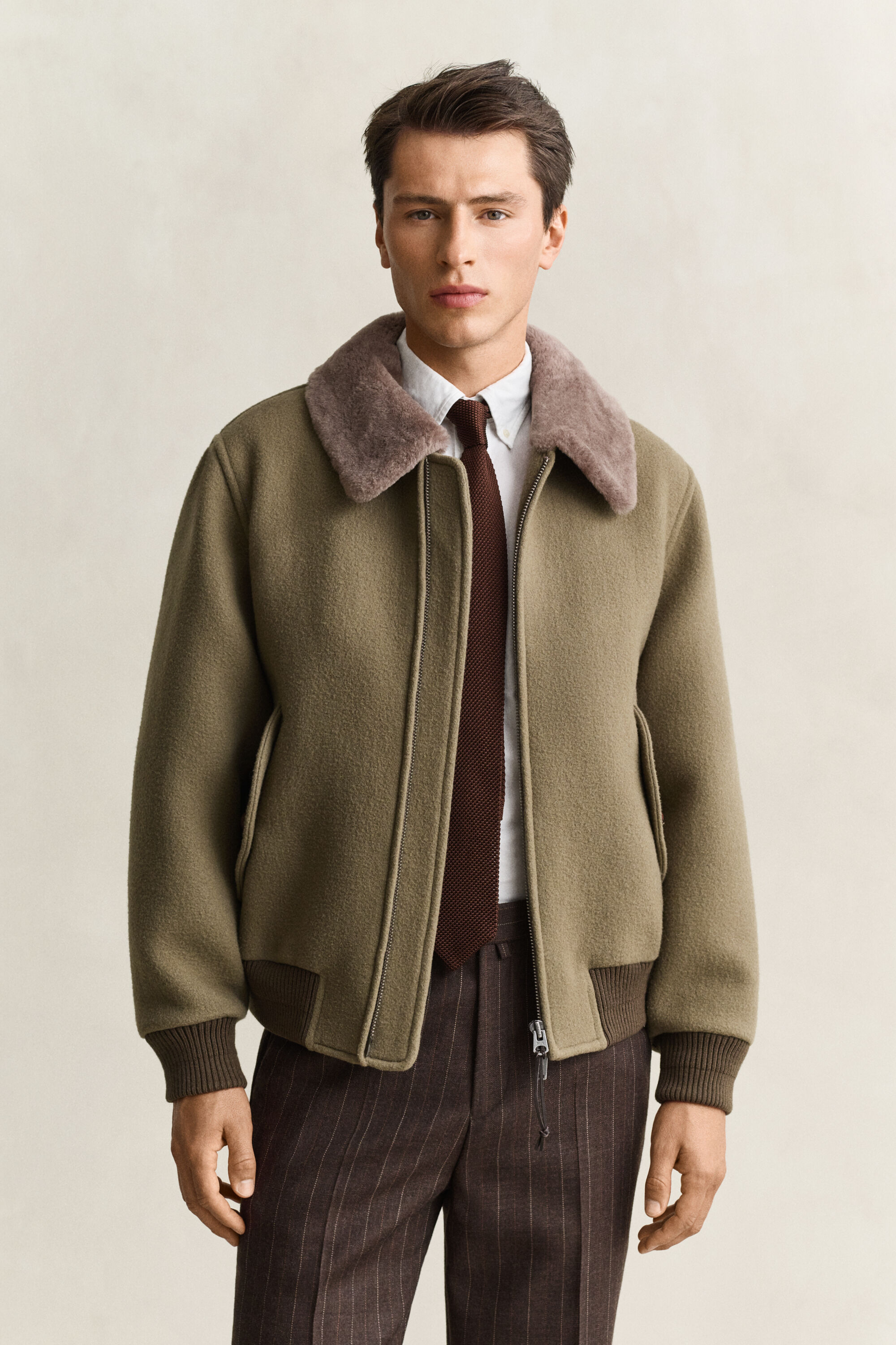 Giacca Aviator in lana e shearling