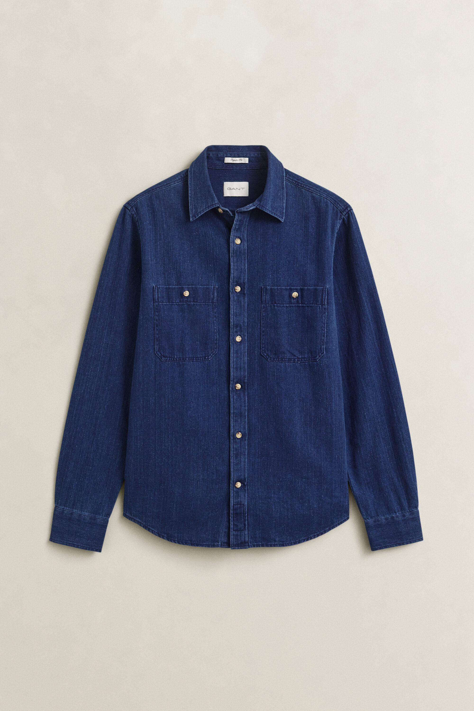 Camicia indaco con motivo a spina di pesce