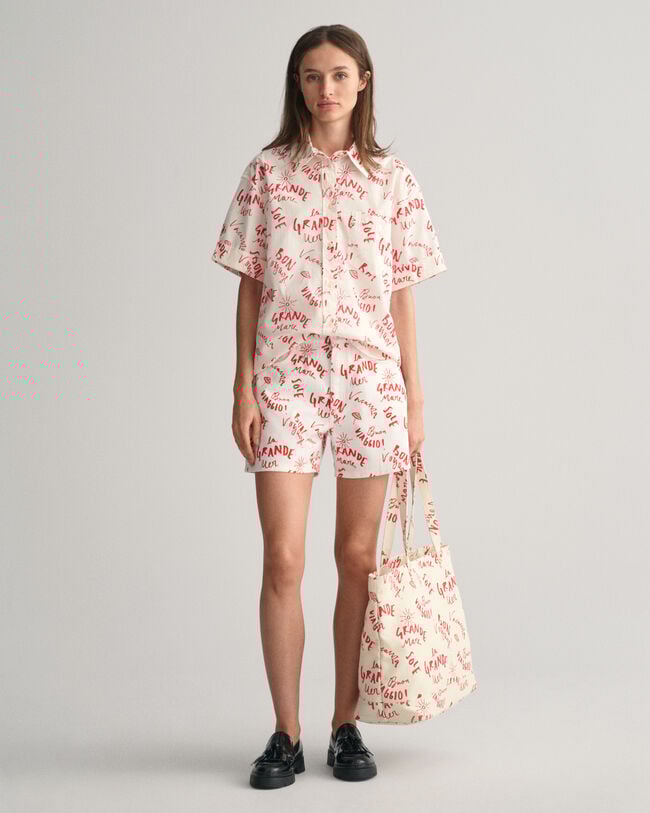 Camicia a maniche corte con stampa Text relaxed fit