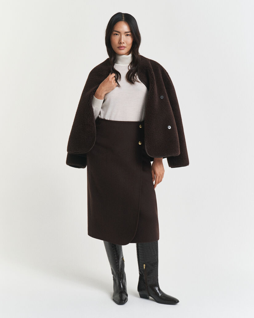 Gonna midi a portafoglio cucita a mano