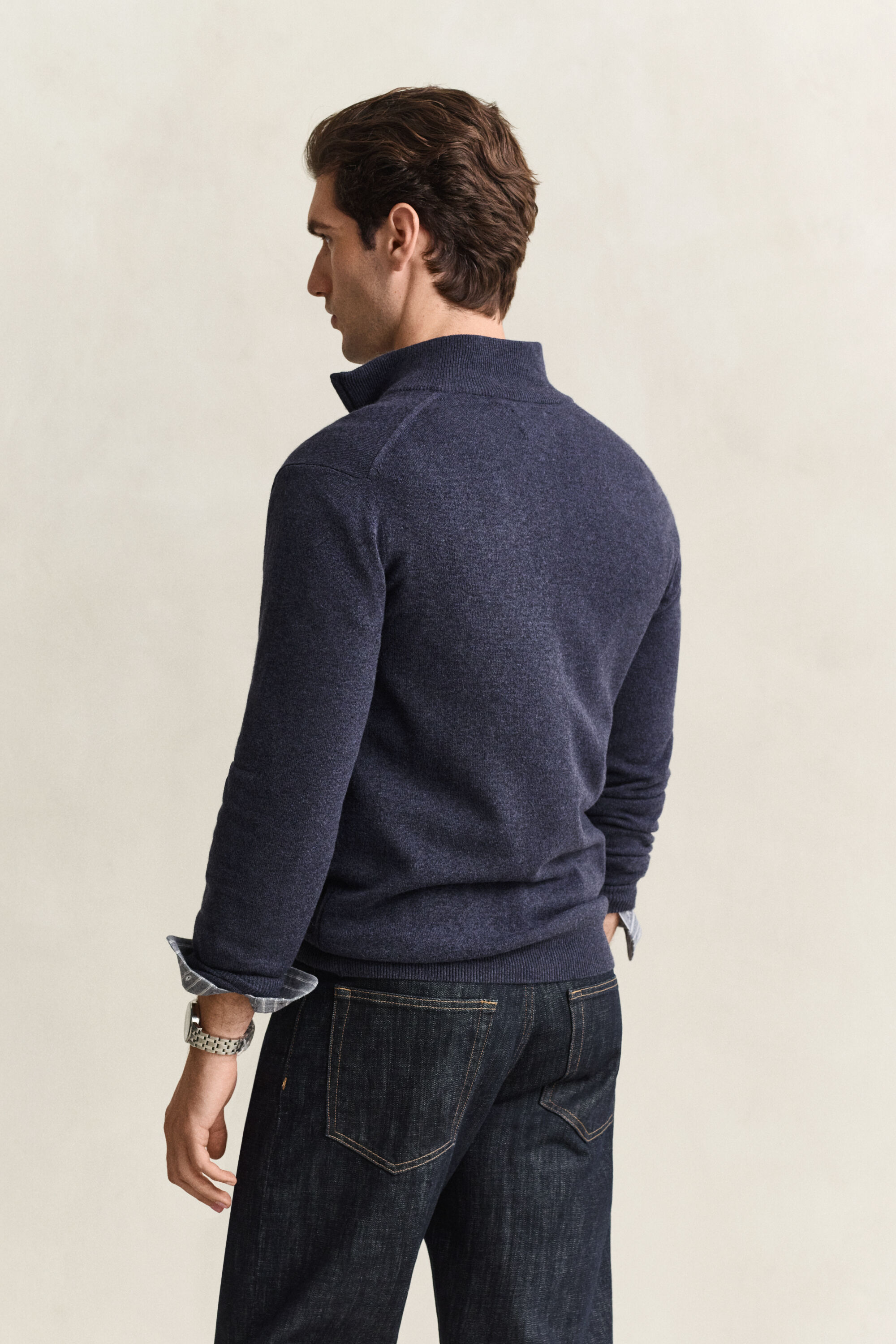 Cardigan con zip in lana d’agnello