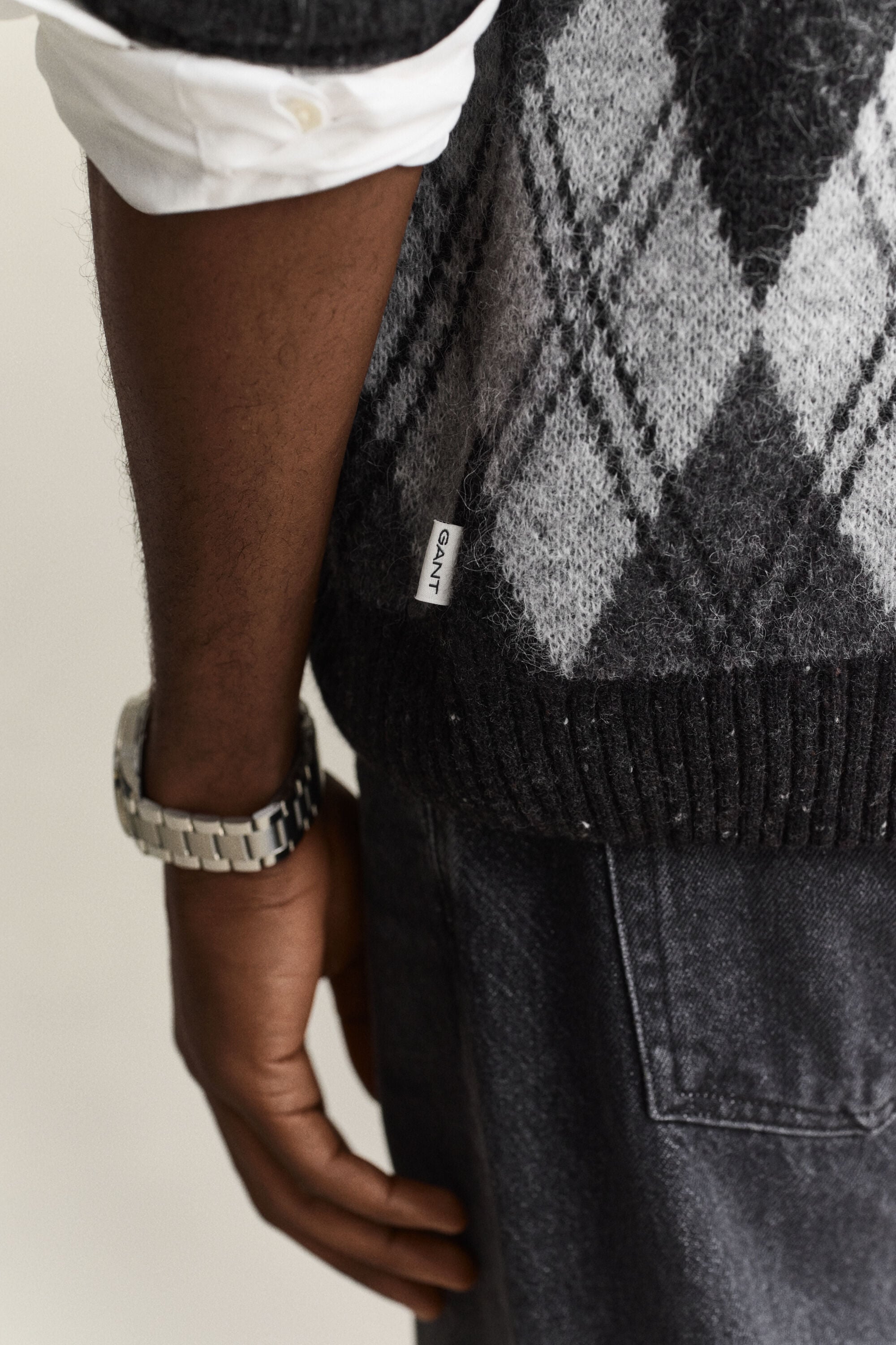 Cardigan stile polo a rombi in misto lana d'alpaca