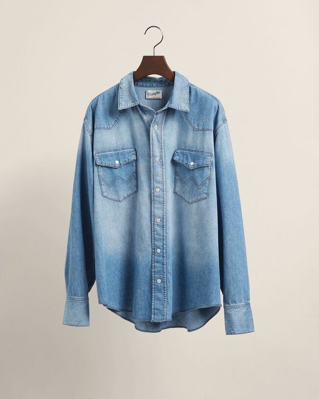 Camicia Western in denim Wrangler x GANT con vestibilità rilassata