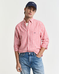 Camicia in misto cotone-lino a righe regular fit