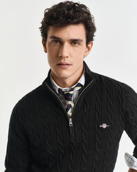 Maglia con zip corta in cotone a trecce