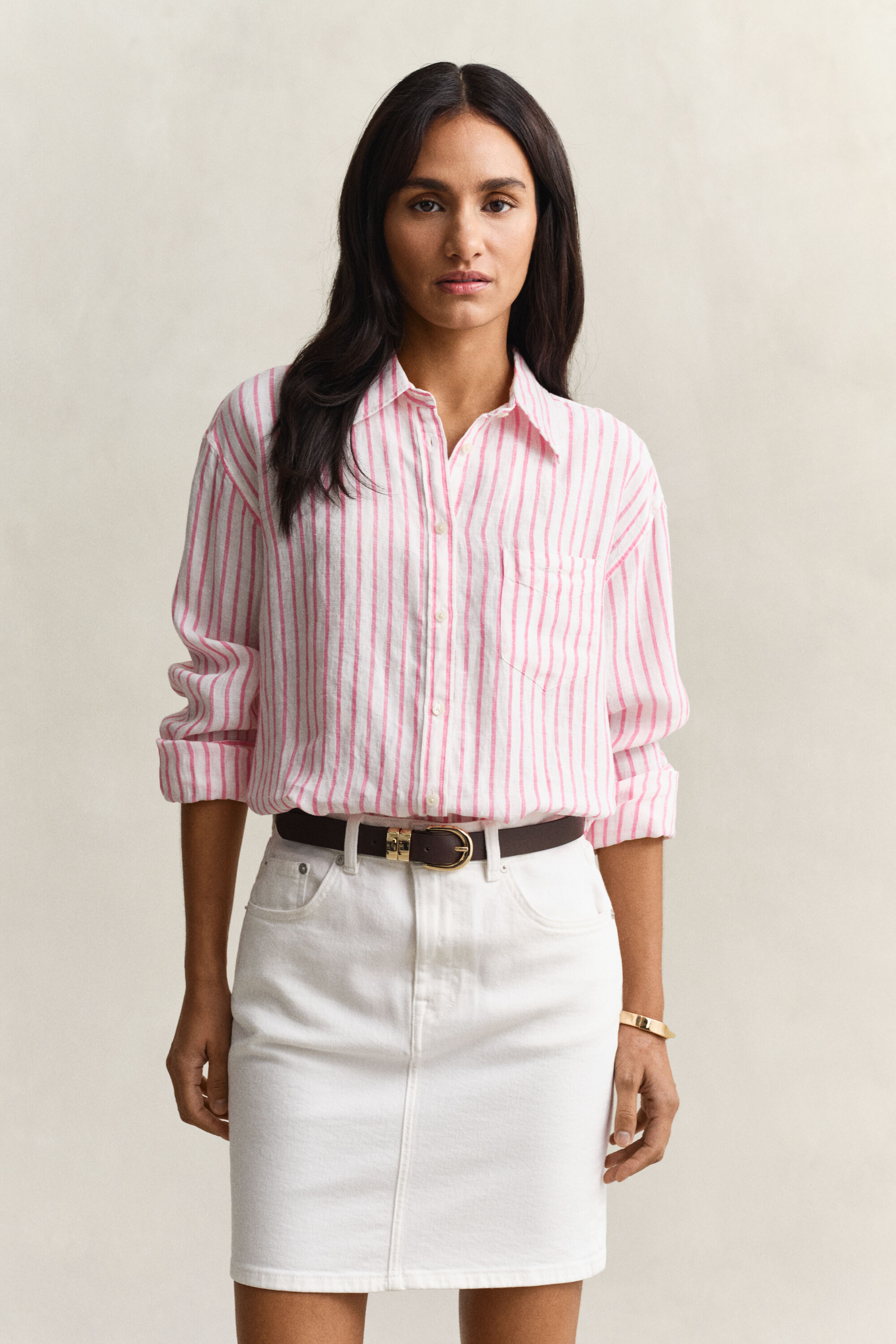 Camicia di lino a righe relaxed fit