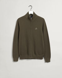 Cardigan in piqu&eacute; di cotone con zip corta